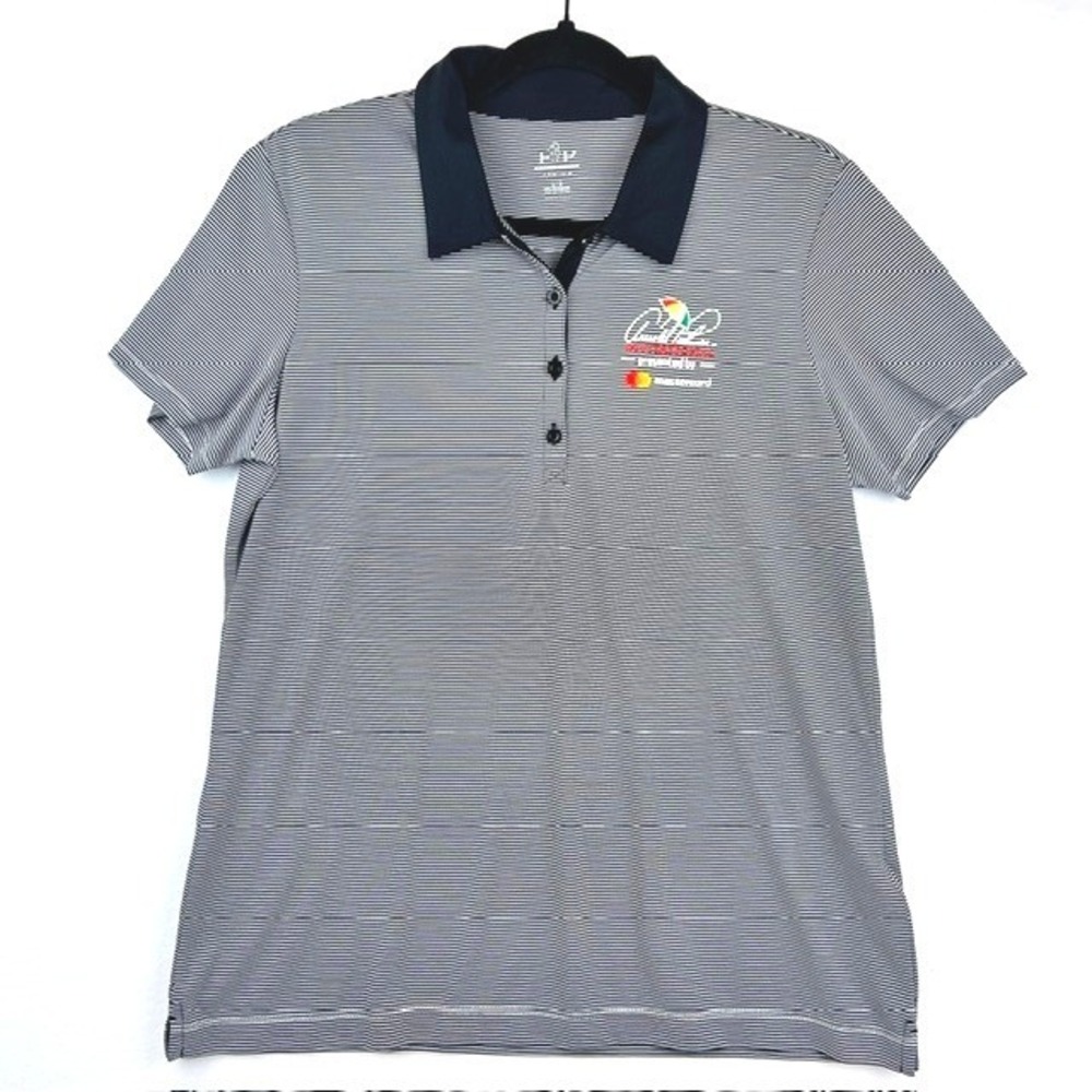 EP Pro Golf Polo Navy White Striped Arnold Palmer Invitational Women Large
